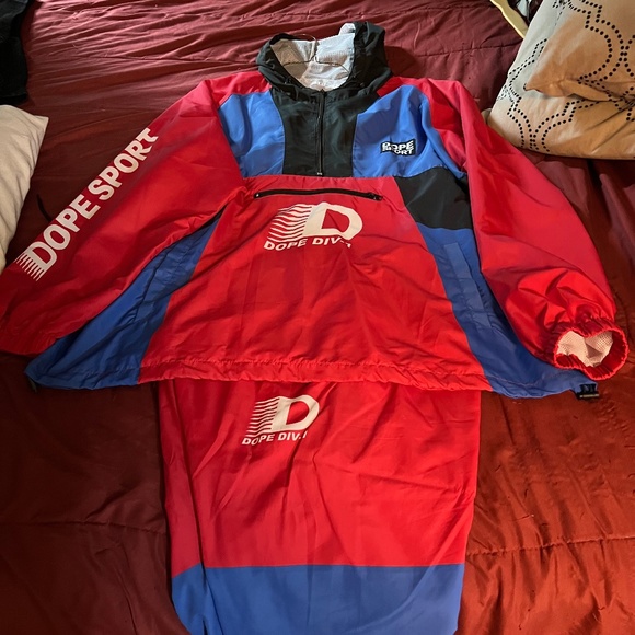 Mens hooded wind breaker suit by Dope Intn’l Sports; sz 2X jacket; pants 1X - Picture 2 of 8